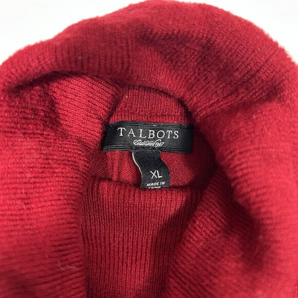 Talbots Woman Turtleneck Sweater Red Long Sleeve Pullover Rayon Nylon Sz XL Flaw - Picture 5 of 7